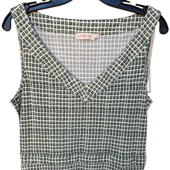 Tory Burch Green and Cream Geometric Print Silk Sheath Dress size L - Picture 10 of 12